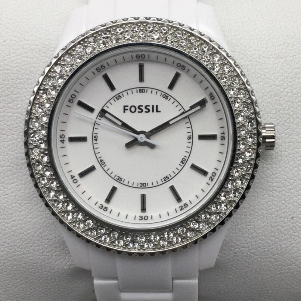 Fossil ES-2444 Womens Watch 38mm White Dial Resin Crystals New Battery 6